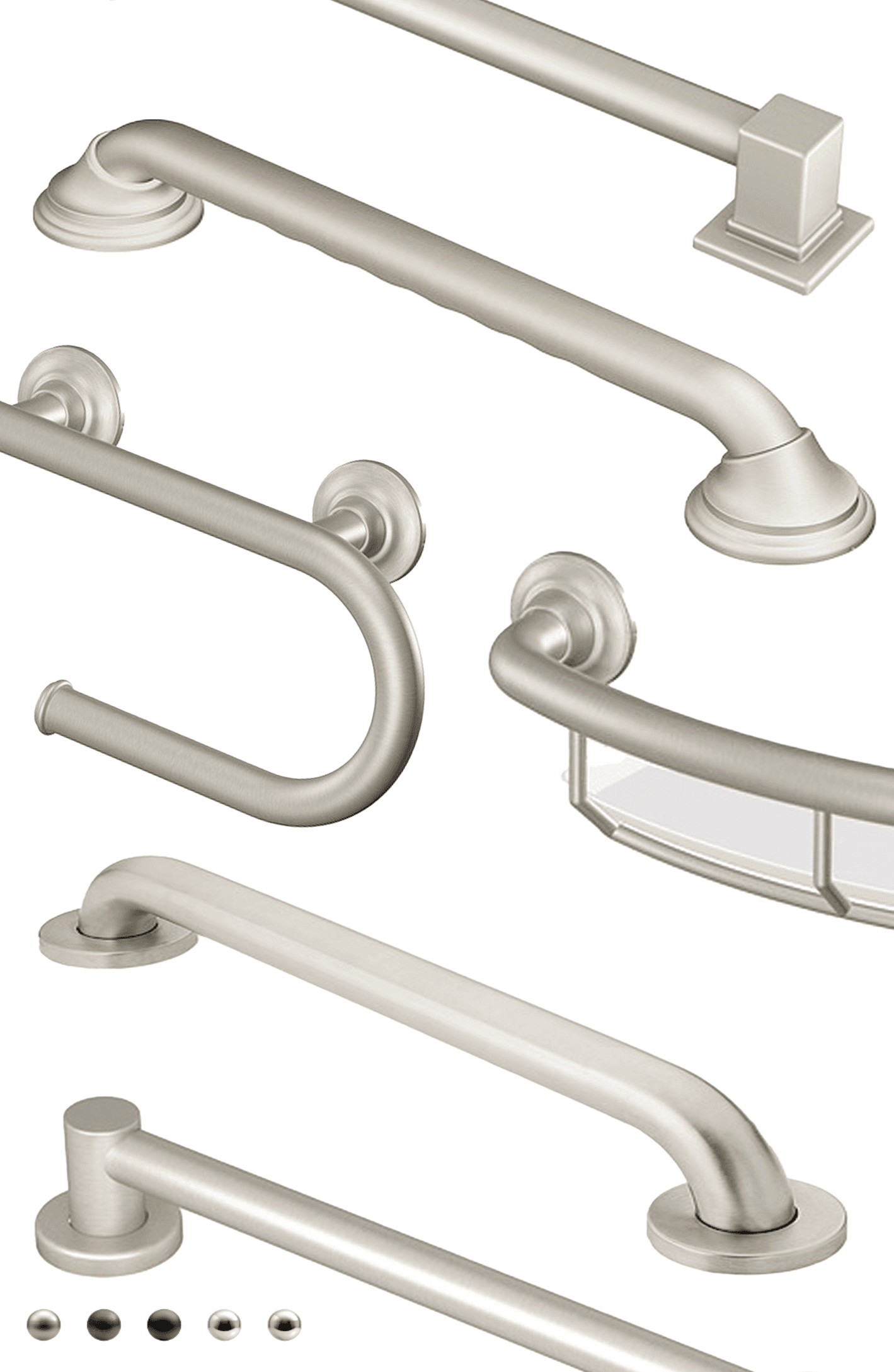 Moen Home Care grab bar styles and finishes